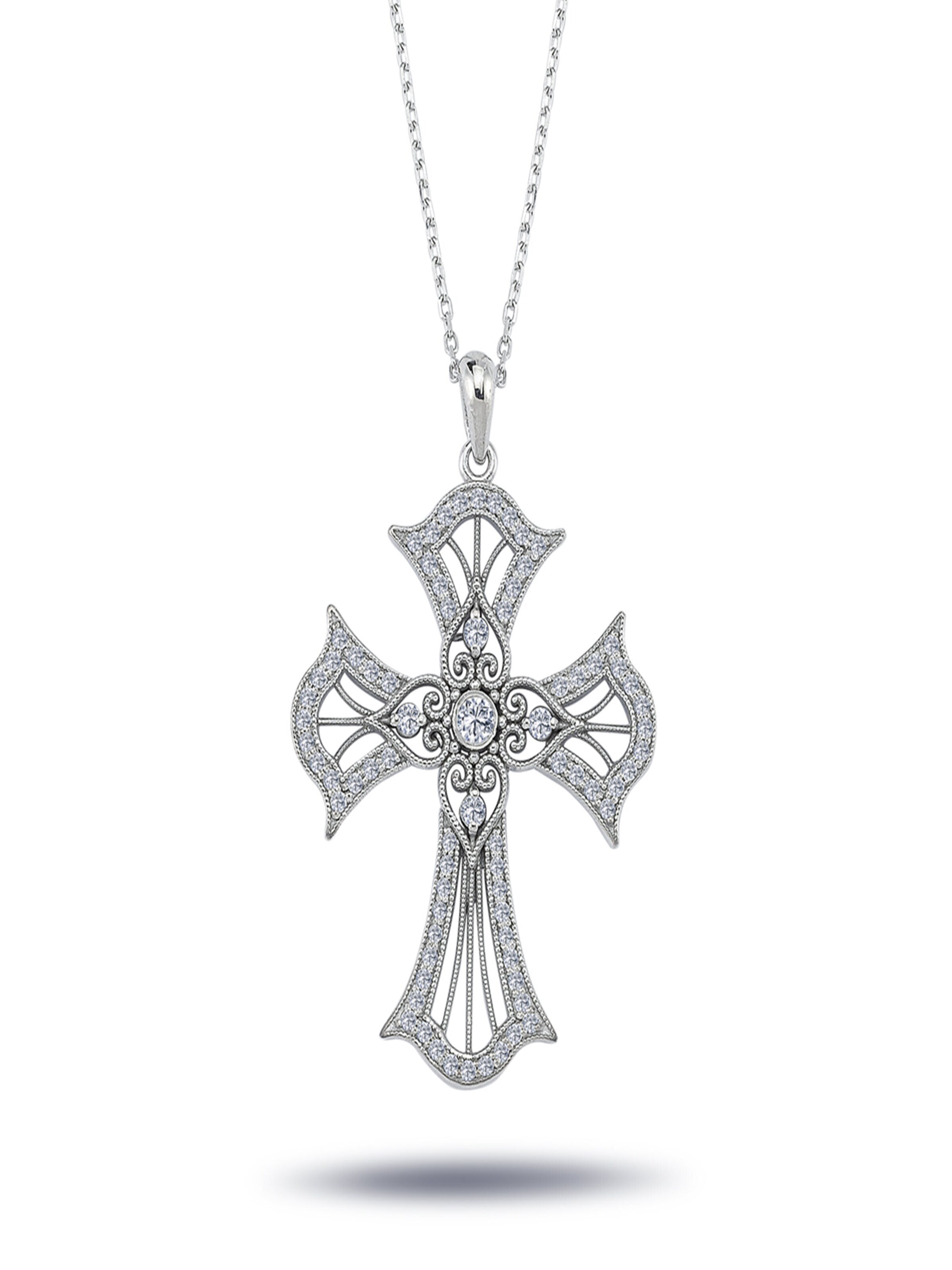 EinStein Diamant Pendant 'Kreuz Diamant Halskette Anhänger mit Kette Collier in Weißgold' in White: front