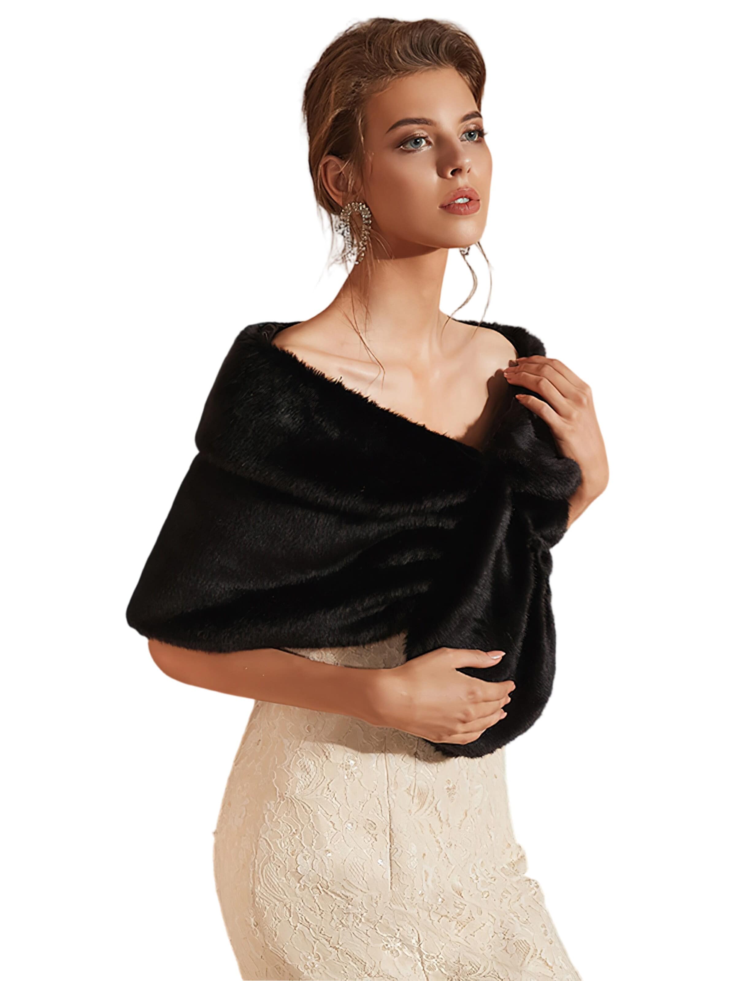 Magicshe Wrap 'Winter Dicker Kunstfell Stola' in Black