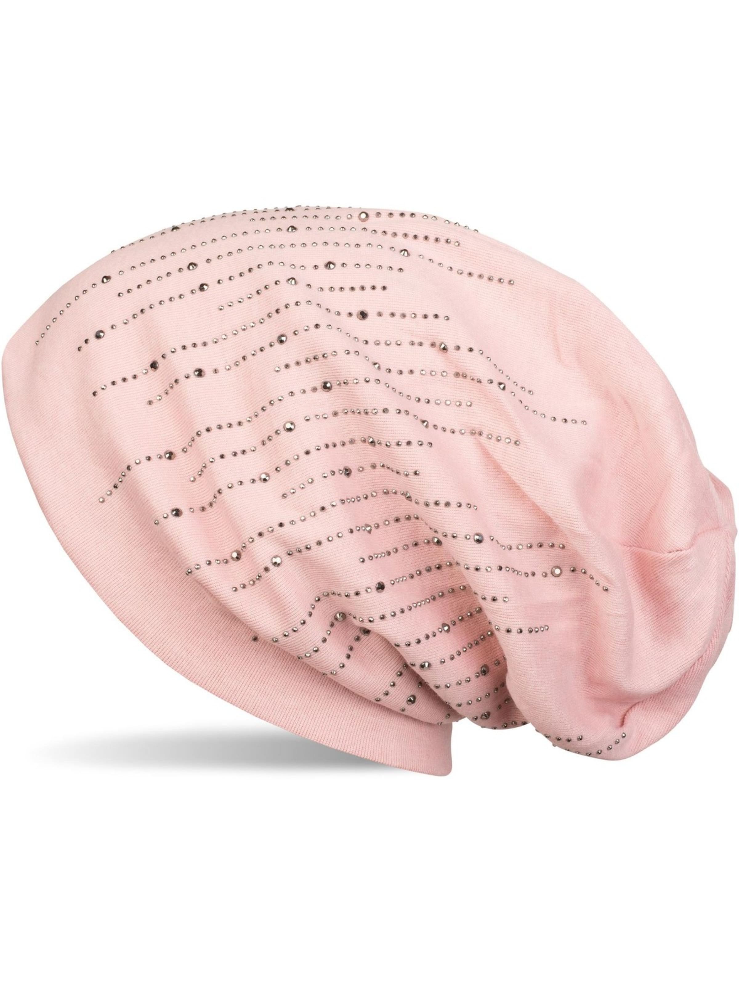 styleBREAKER Mütze 'Beanie mit Strass Streifen'‌‌‌‌ in Pink: Vorderseite