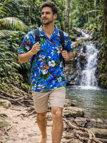 King Kameha Shirt 'Cherryparrot' in Blue