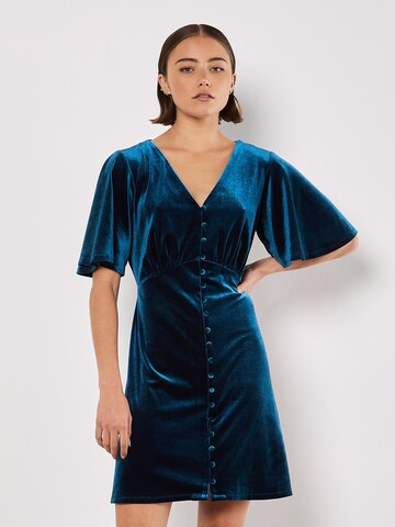 Apricot Velvet Button-Down Mini Dress ' ' in Blau: Vorderseite