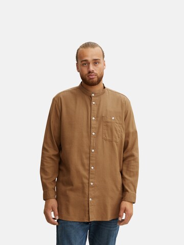 TOM TAILOR Men + Regular fit Button Up Shirt in Brown: front