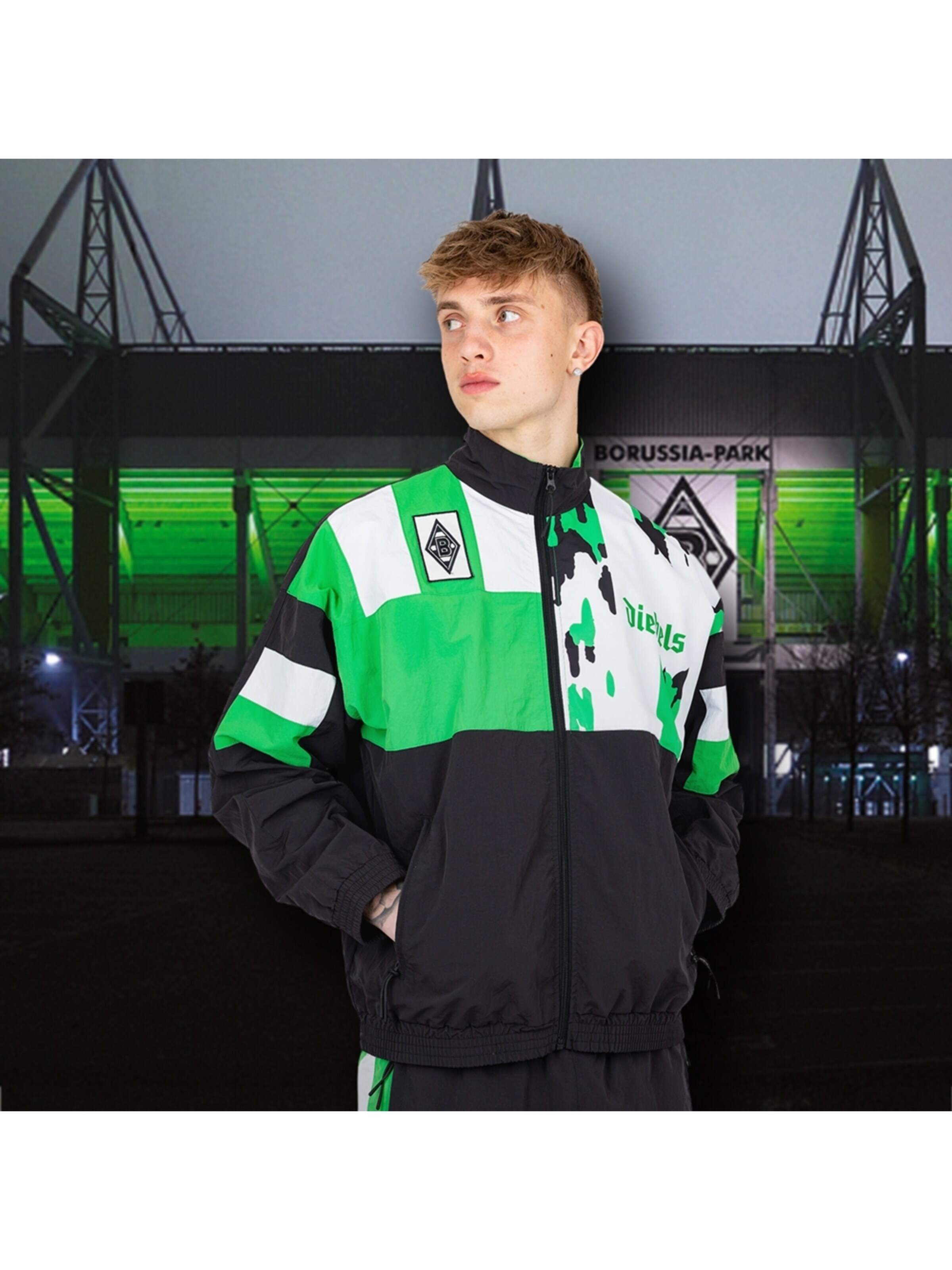 COPA FOOTBALL Sportjas 'Borussia Mönchengladbach 1995 Retro Voetbaljack' in Zwart