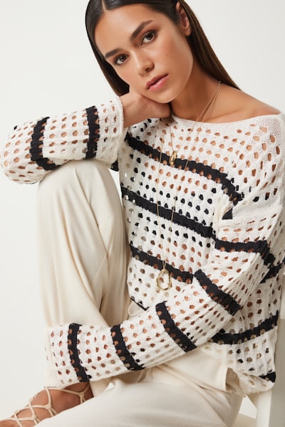 Happiness İstanbul Pullover in S-M in ecru / schwarz, Produktansicht