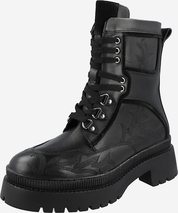 River Island Lace-Up Ankle Boots in Black: front