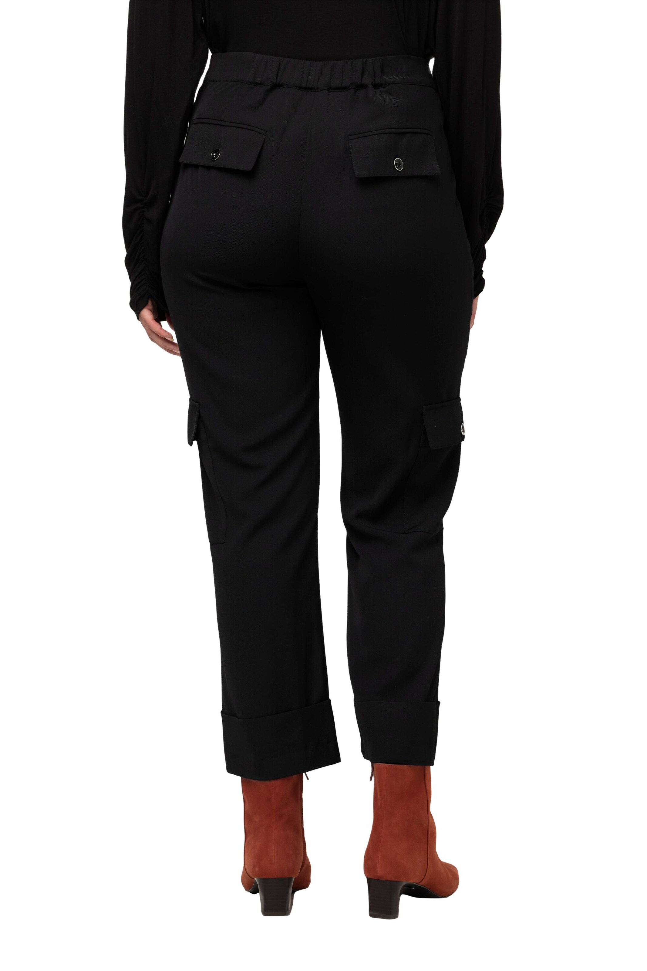 Ulla Popken Wide leg Cargobroek 'Mandy' in Zwart