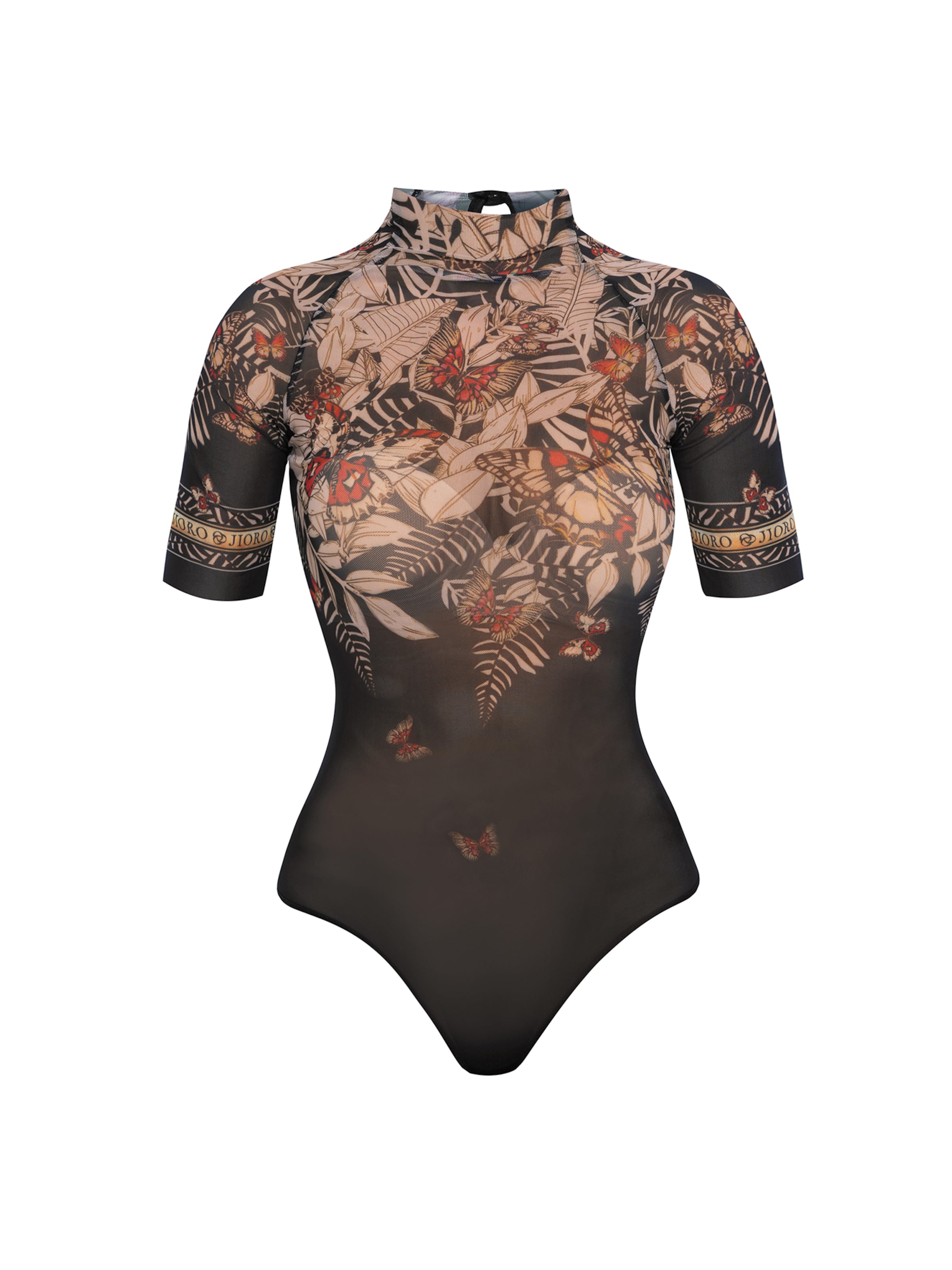 JIORO Blouse bodysuit 'MIDNIGHT BUTTERFLIES' in Black: front
