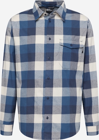 JACK WOLFSKIN Athletic Button Up Shirt 'FELSENWEG' in Blue: front