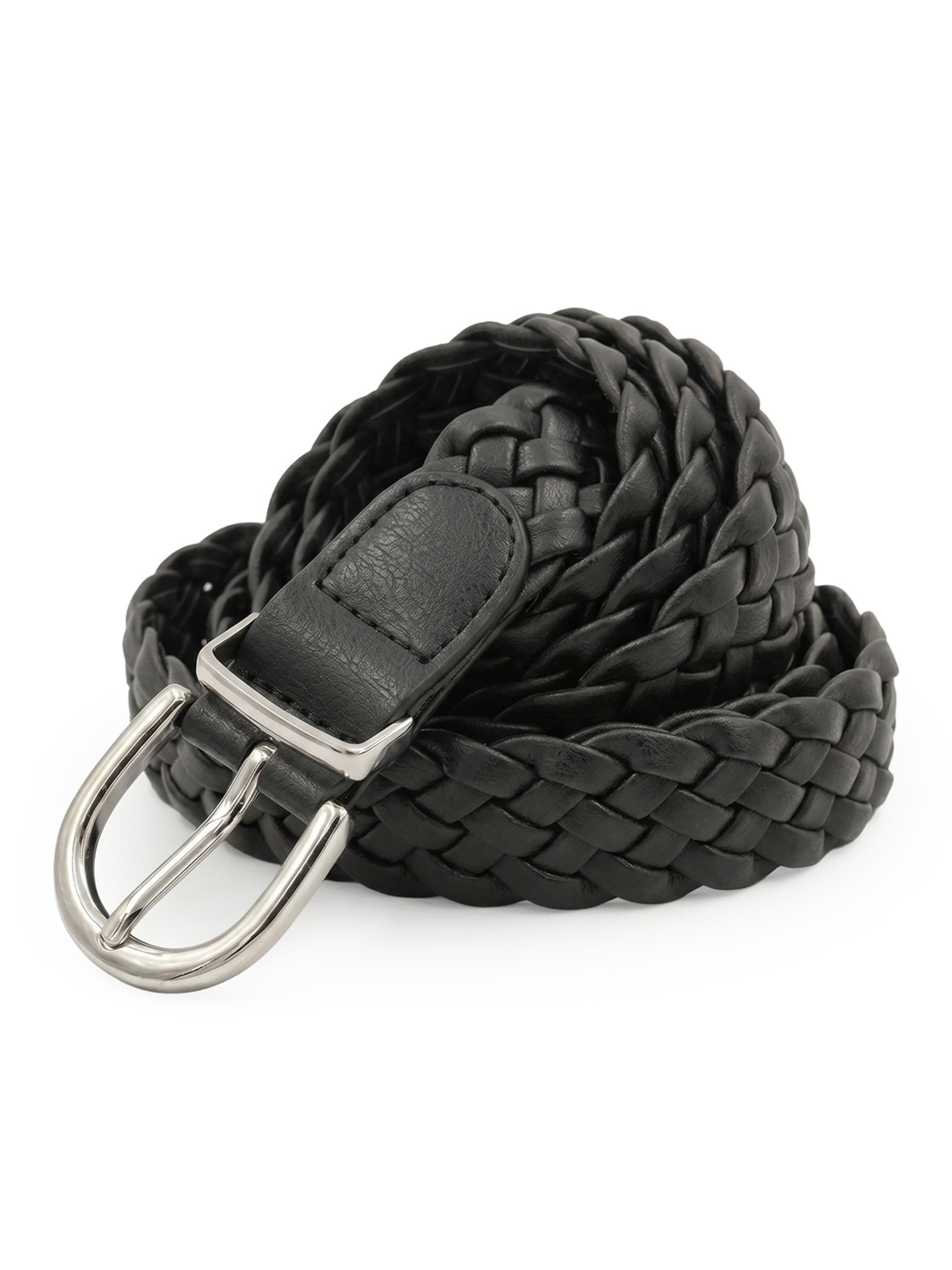 styleBREAKER Gürtel 'Flechtgürtel schmal'‌‌‌‌‌‌‌‌‌‌ in Schwarz: Vorderseite