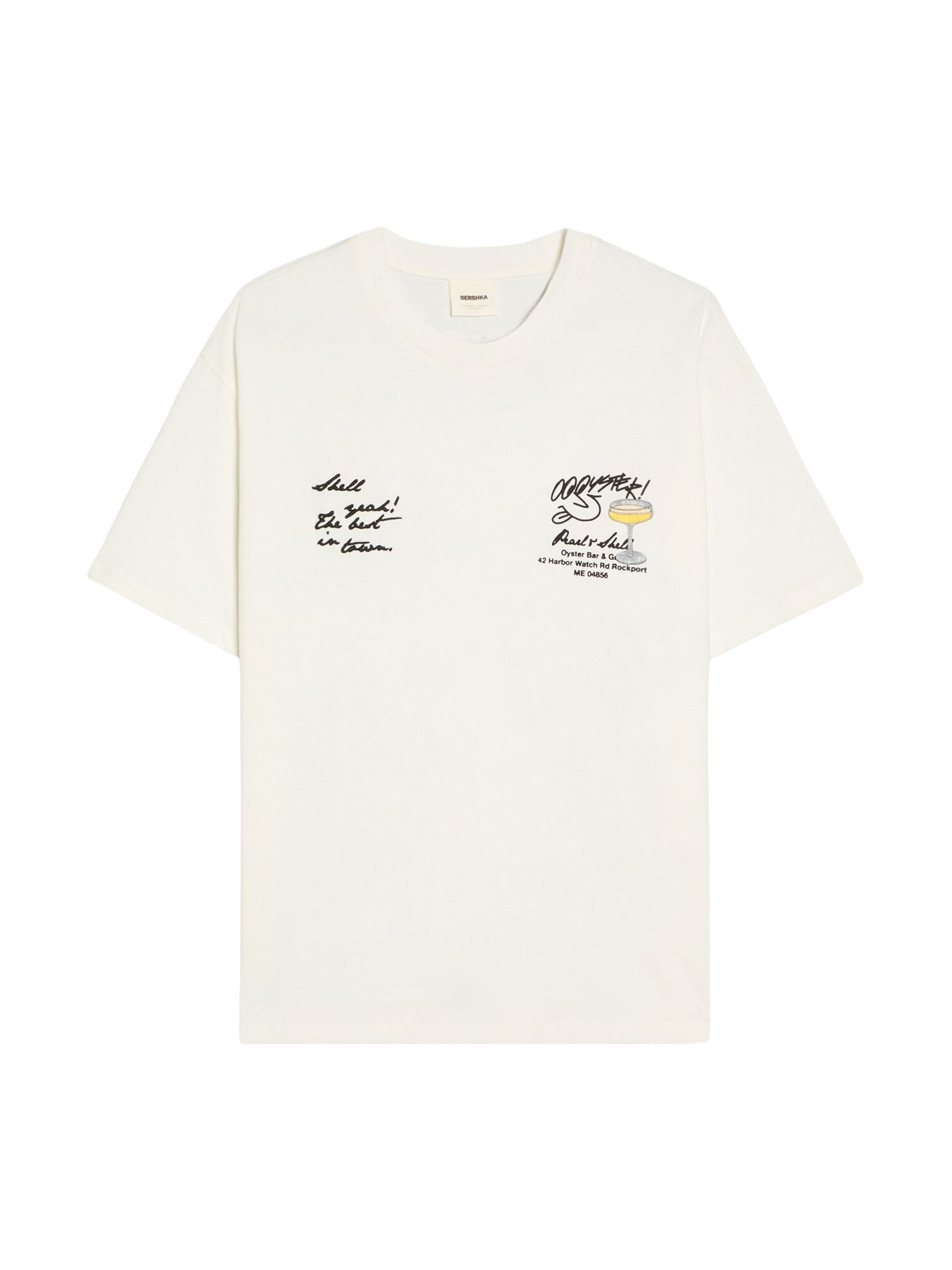 Bershka Póló 'AFFOGATO/OSTRAS' - fehér: elől