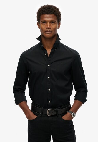 Superdry Slim fit Button Up Shirt 'Essentials Lite' in Black: front