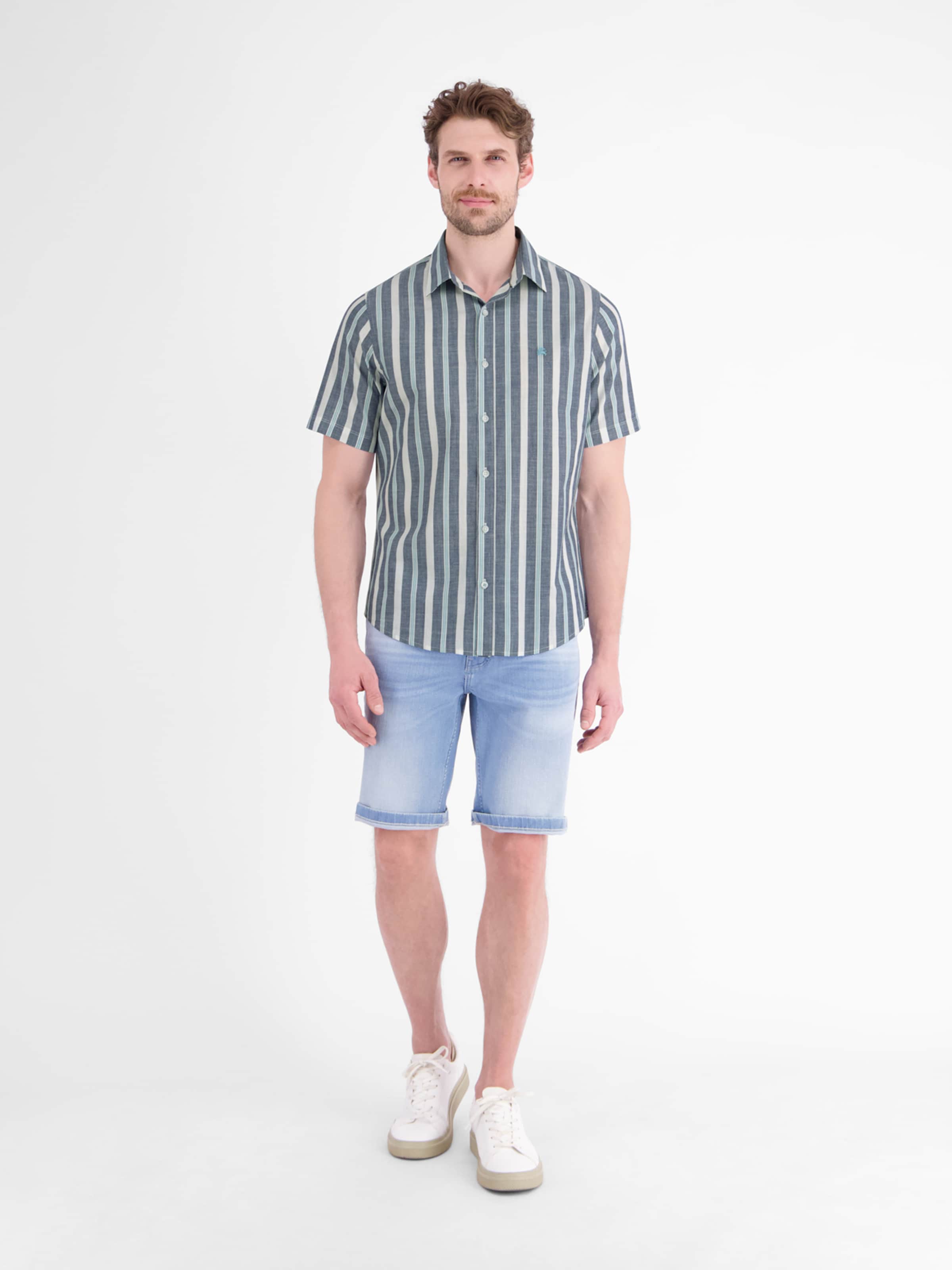 LERROS Regular Fit Kurzarmhemd modisch gestreift aus reiner Baumwolle in Blau