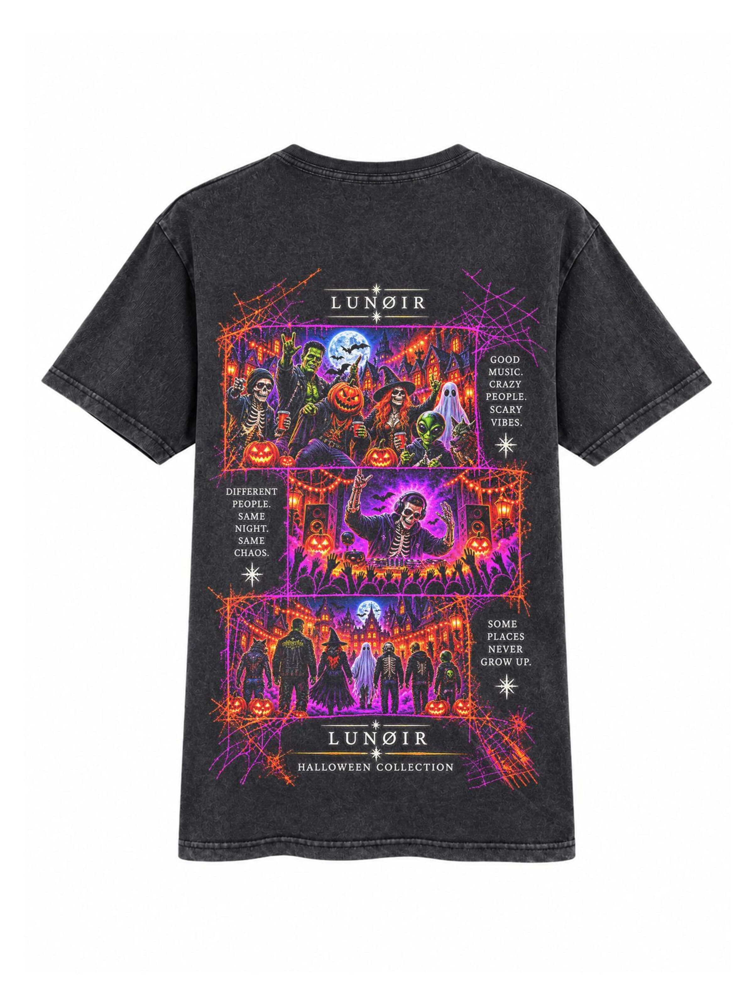 LUNØIR Studio Shirt 'Monsters Come Out to Play Crew' in Black: front