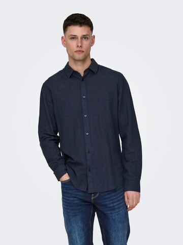 Coupe slim Chemise 'Caiden' Only & Sons en bleu : devant