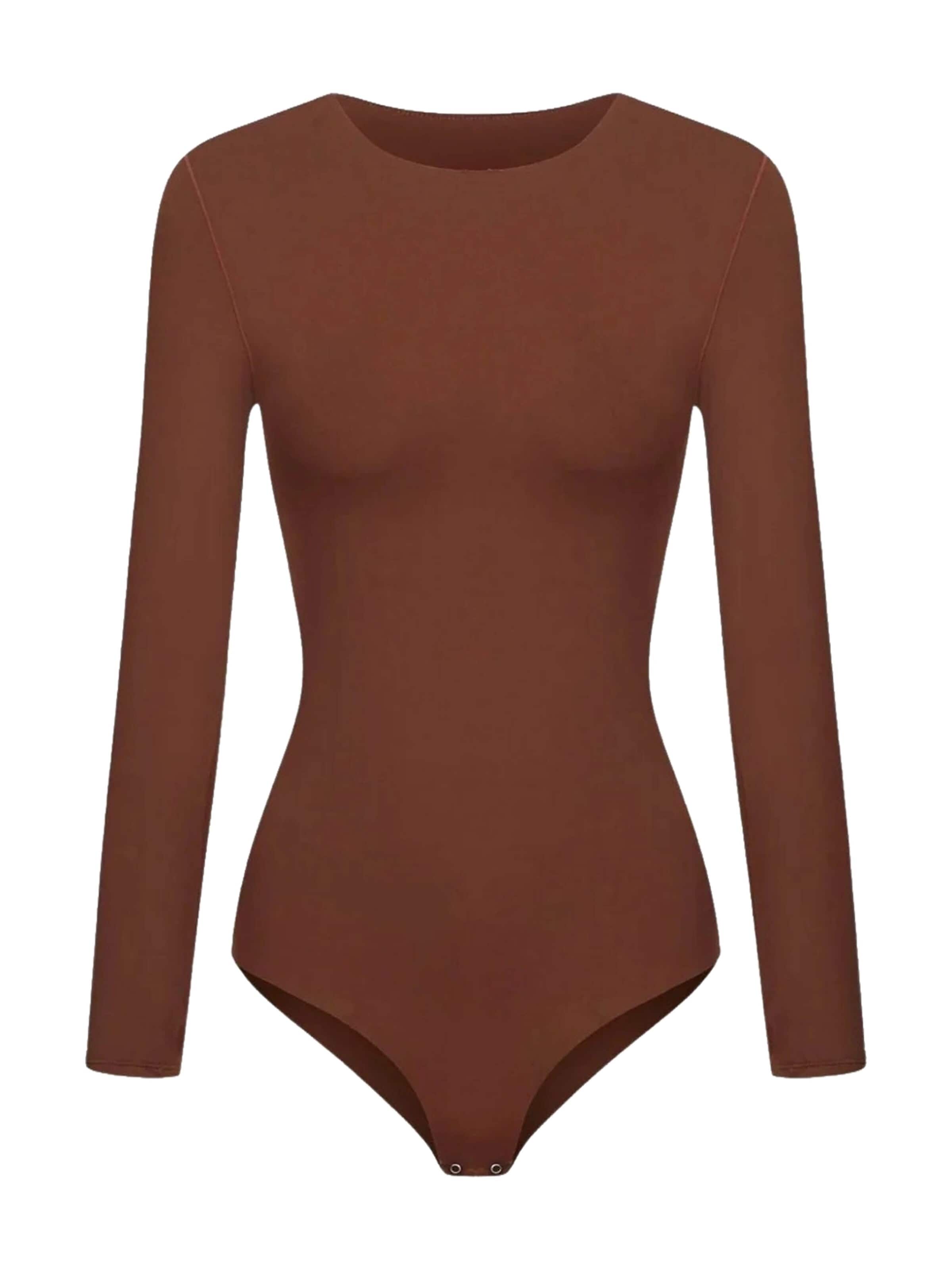 cfab Body 'Crew Neck Longsleeve Bodysuit' in Bruin: voorkant
