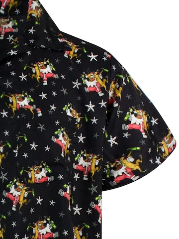 Regular fit Camicia 'Christmas Drunk Santa' di King Kameha in nero