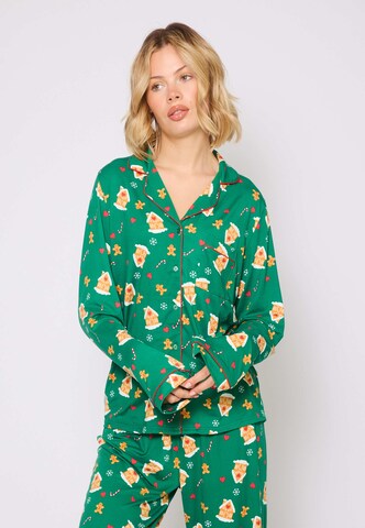 Loungeable Pajama 'Gingerbread Button' in Green