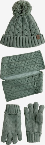 Next Set: Mütze, Handschuhe und Schal in Grün: Vorderseite