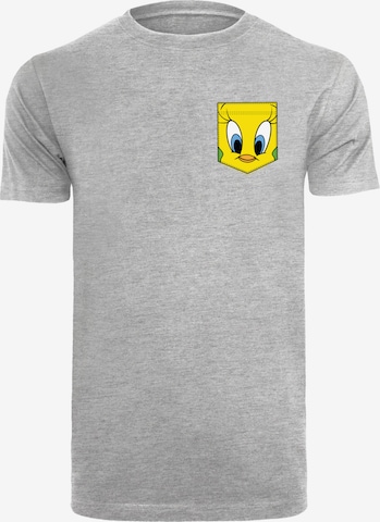 F4NT4STIC Shirt 'Looney Tunes Tweety Pie Face Faux Pocket' in Grijs: voorkant