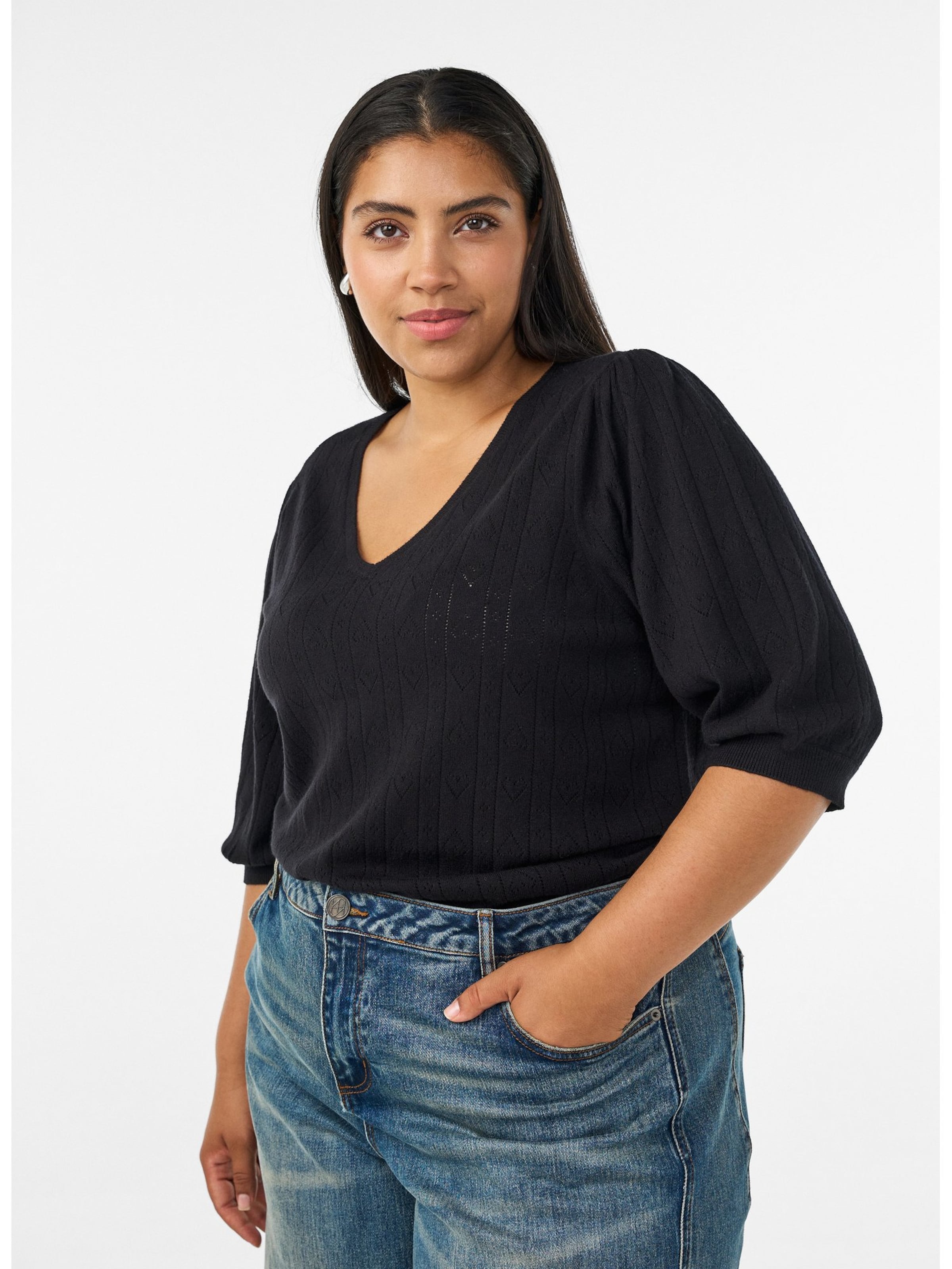Zizzi Blouse 'MELLA' in Zwart: voorkant