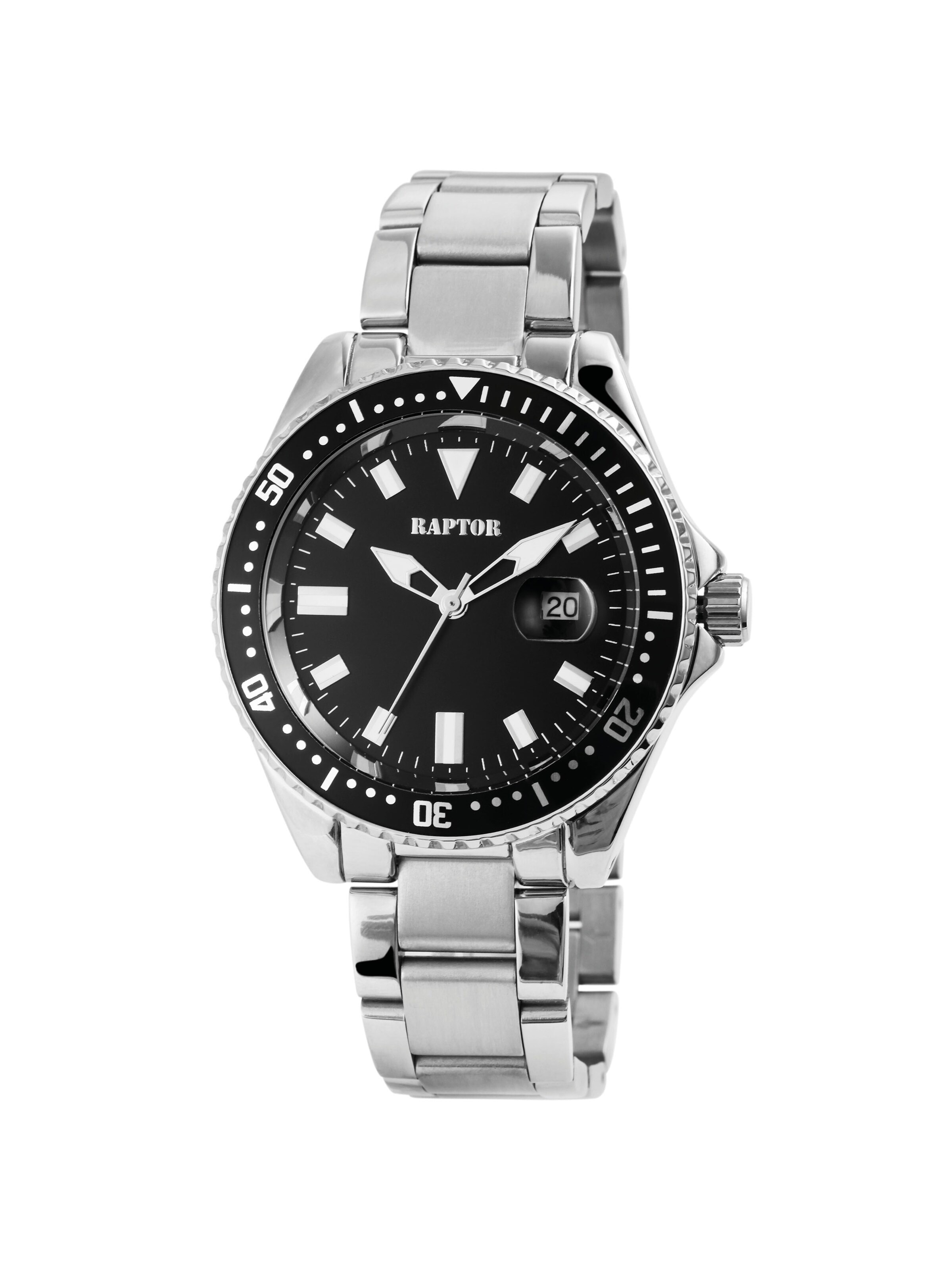 Raptor Analog Watch 'Serious, Datumsanzeige' in Silver: front