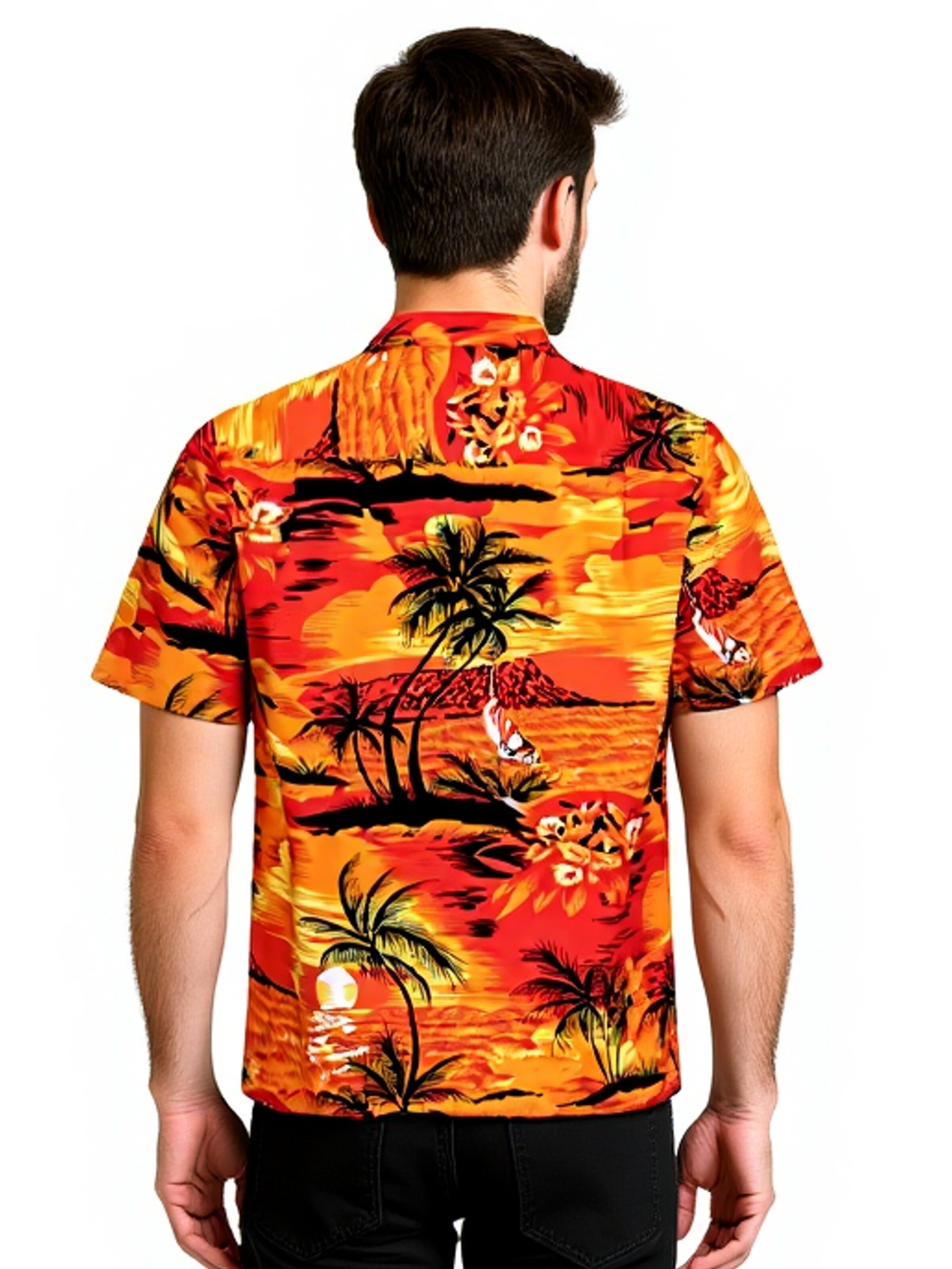 Hawaiihemdshop.de Regular fit Button Up Shirt 'Hawaiihemd "Evening on Hawaii"' in Orange