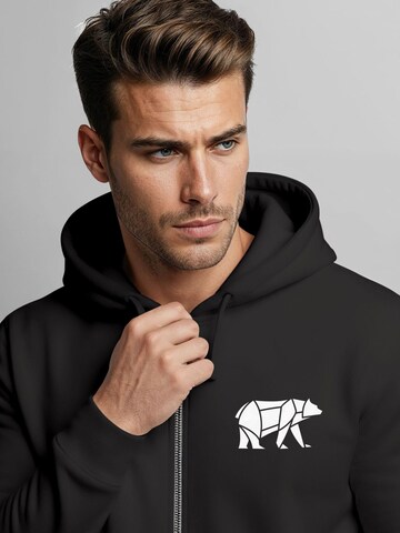 Neverless Zip-Up Hoodie 'Bär Lineart Polygon' in Black