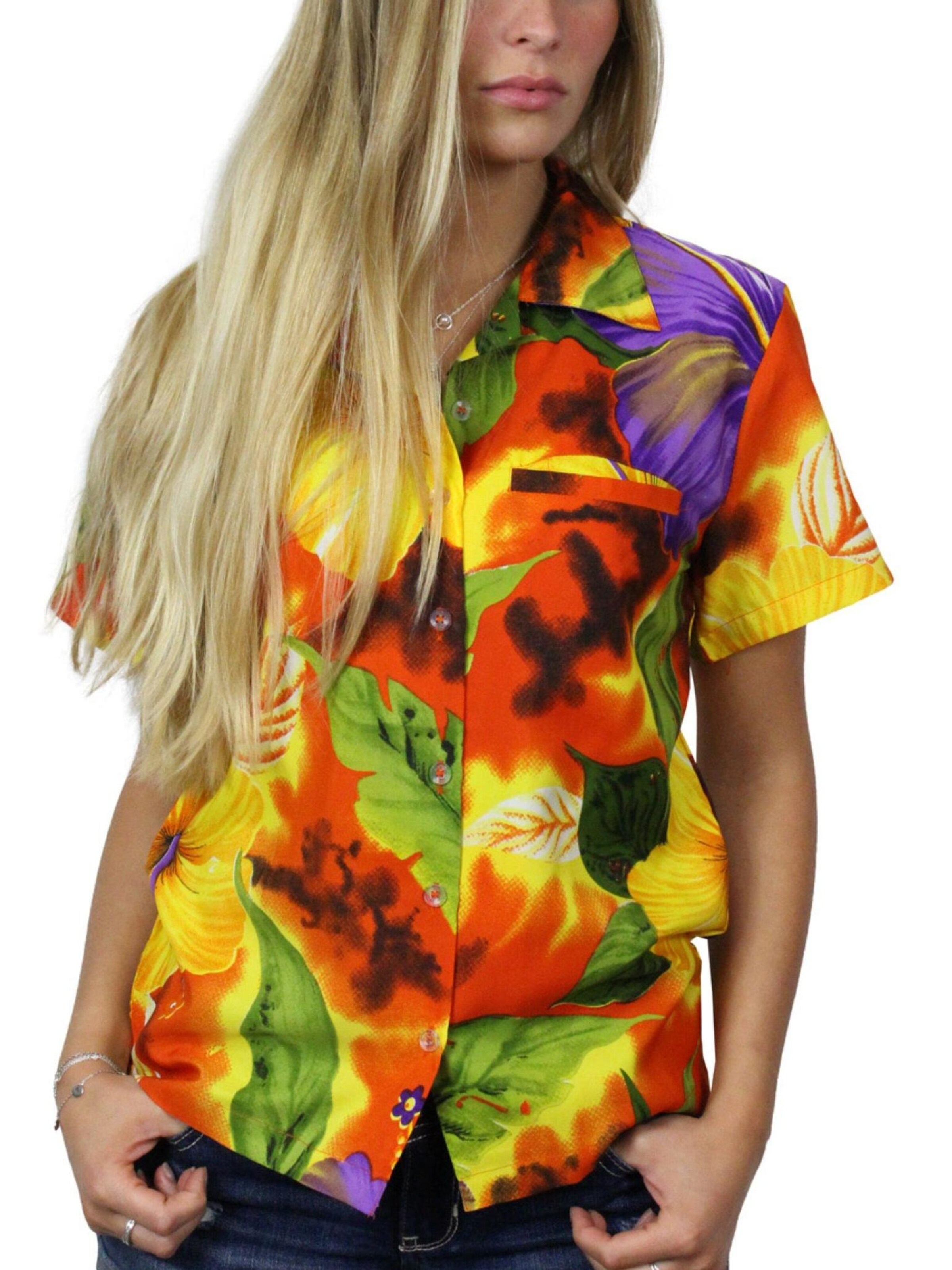 King Kameha Bluse 'Big Flower'‌‌‌‌‌‌‌‌ in Orange