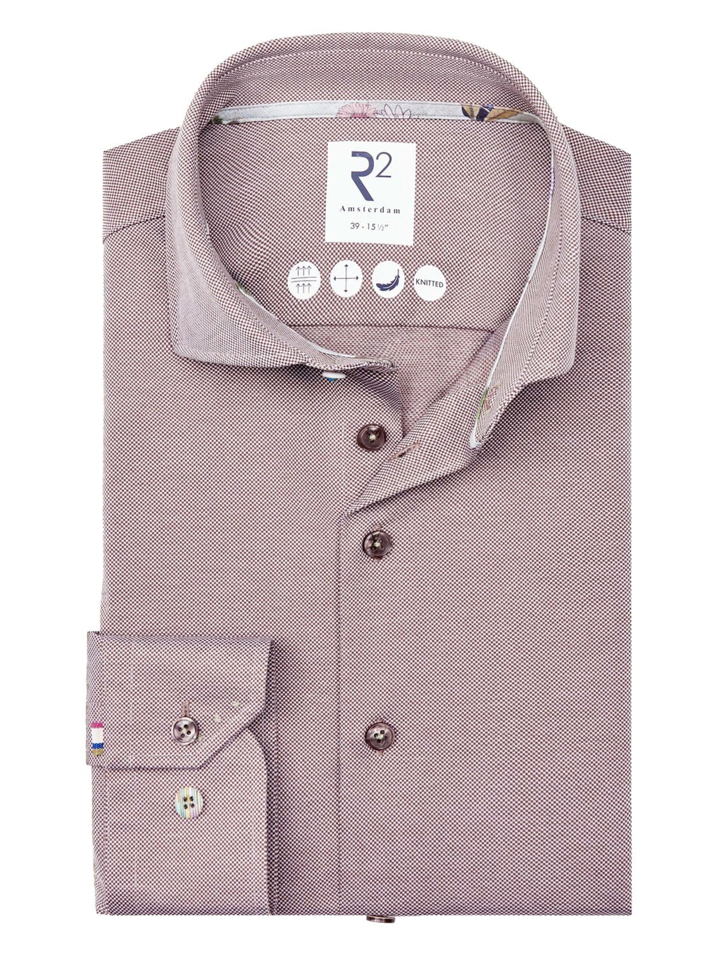 R2 Amsterdam Regular fit Overhemd in Bruin: voorkant