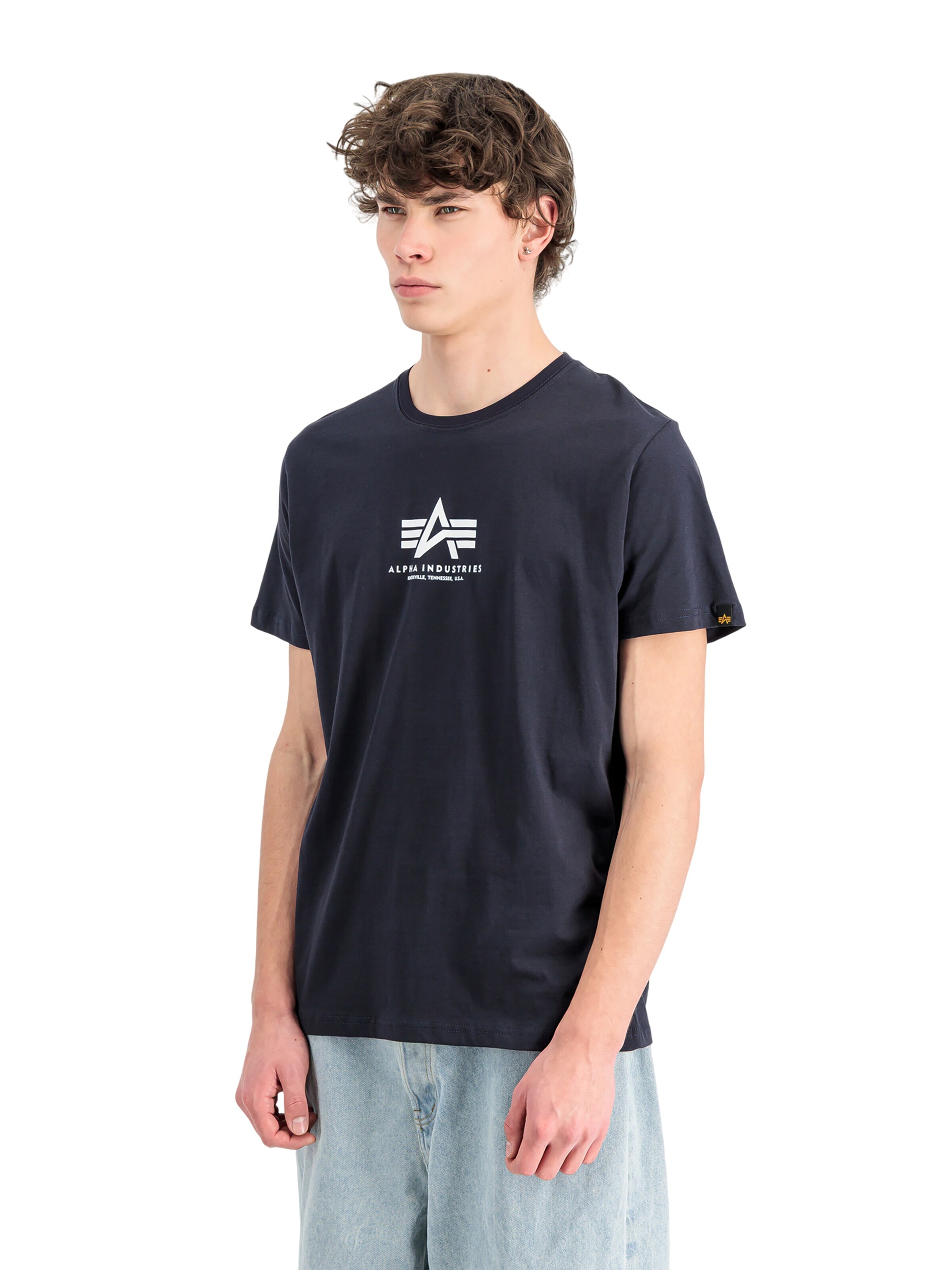 ALPHA INDUSTRIES Shirt 'Basic Mid Logo'‌‌‌‌‌‌ in Blau: Vorderseite