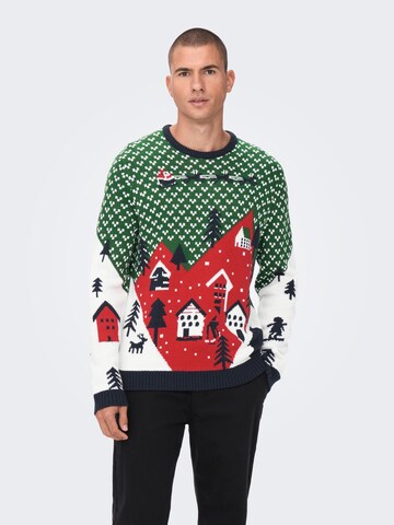 Only & Sons Sweater 'Xmas' in Green: front