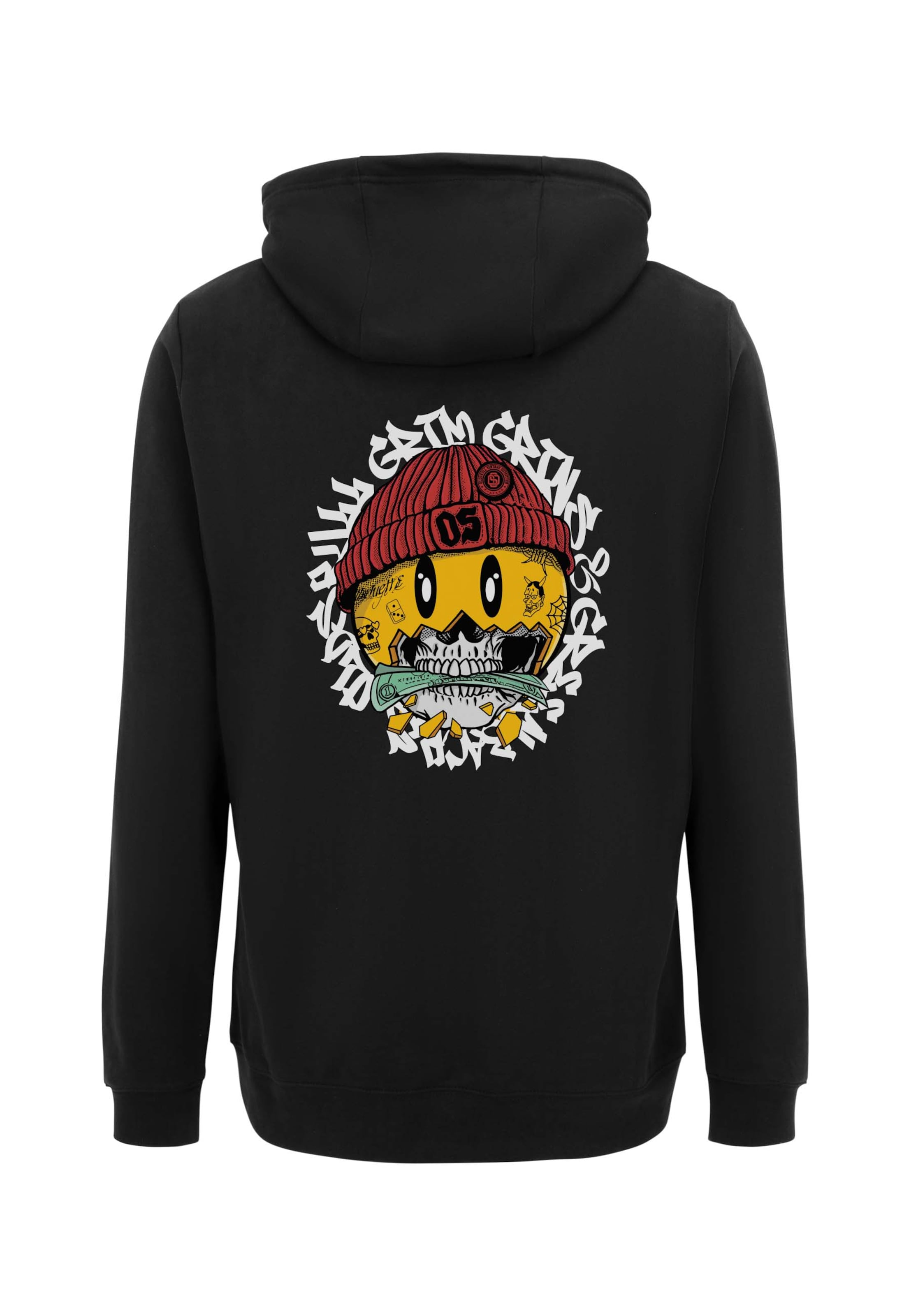 Oldskull Trui 'Xtreme Smiley Cash Skull Graphic' in Zwart: voorkant