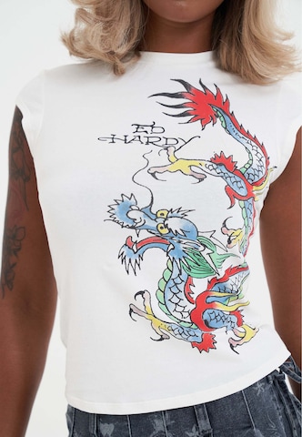 Ed Hardy T-Shirt 'Rawling Dragon' in Weiß