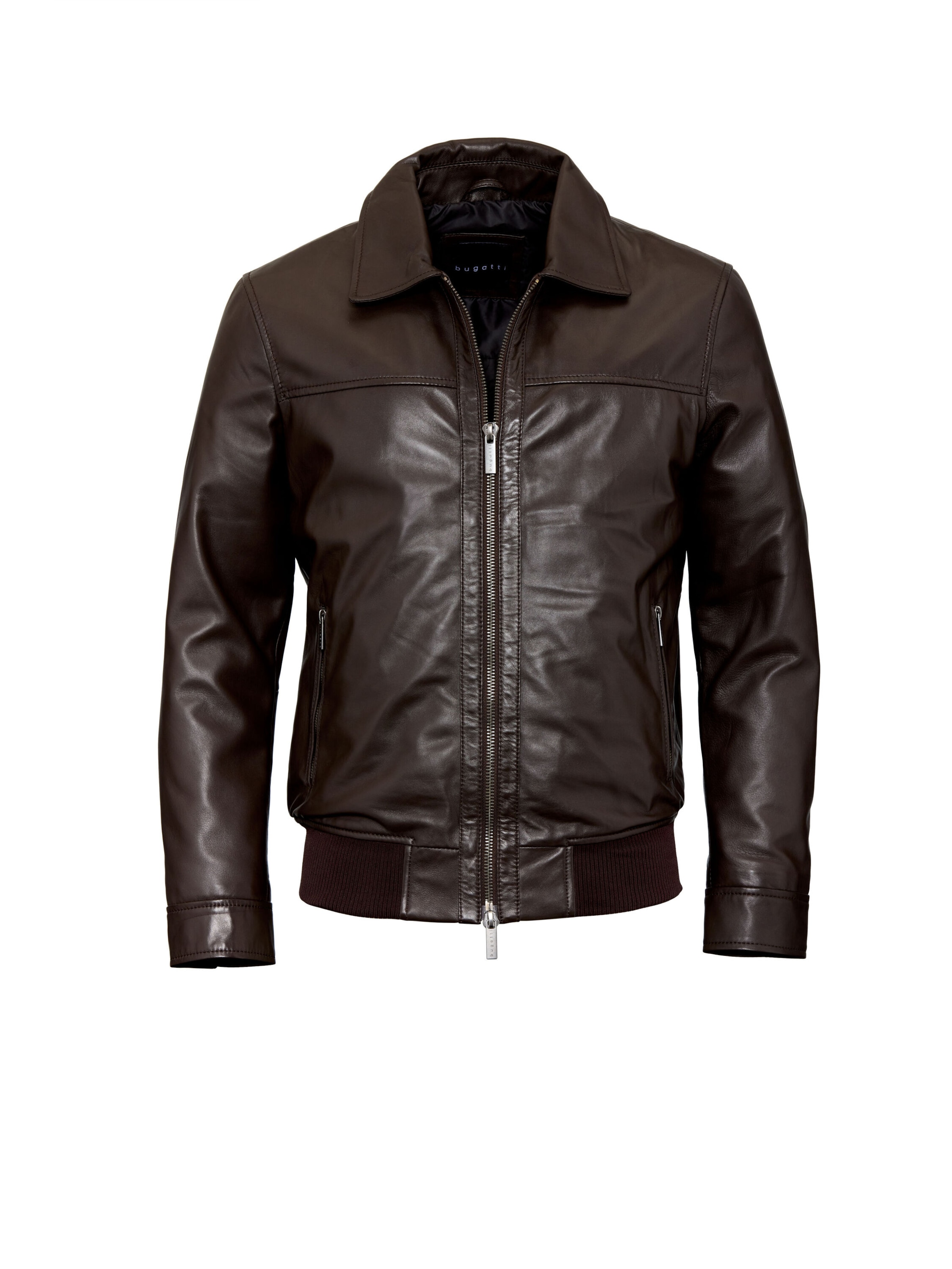 bugatti Lederjacke 'BUDANTE', seitliche Eingrifftaschen mit Reißverschluss in Braun: Vorderseite