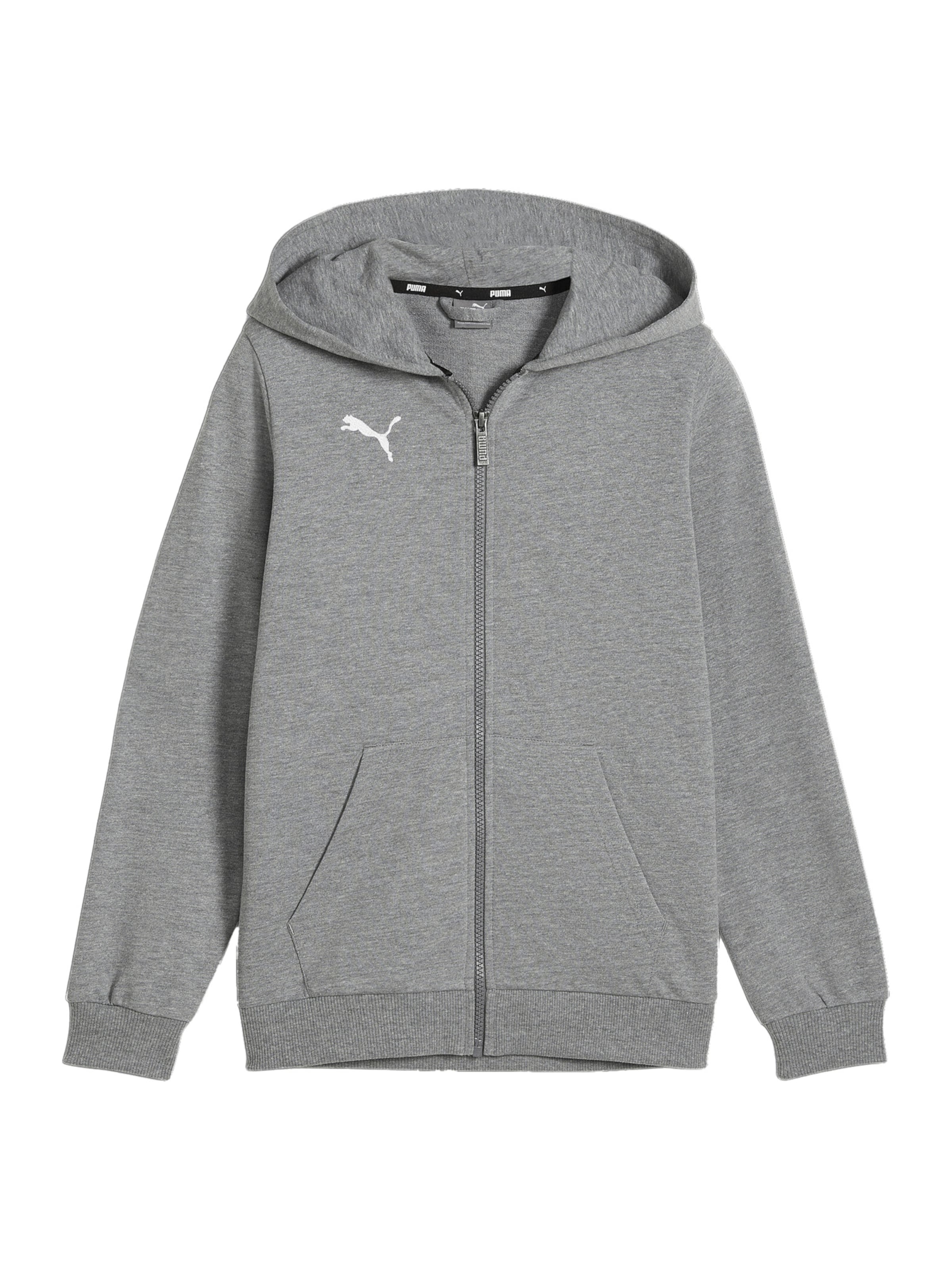 PUMA Athletic Zip-Up Hoodie 'Team Goal' in Grey: front