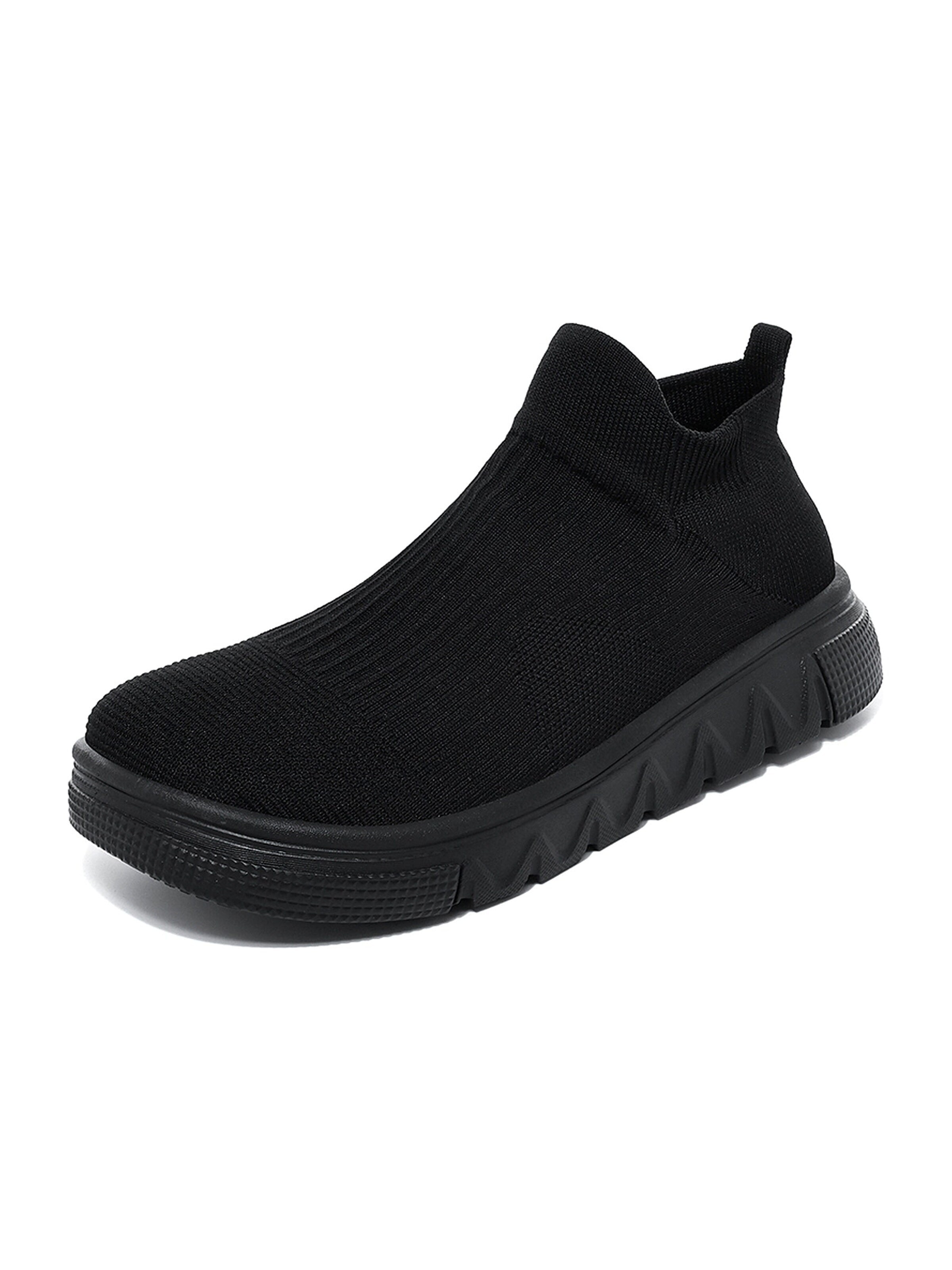 HUSKSWARE Slip On 'Unisex Wide-Toe Sockenschuhe für Damen und Herren, leichte Flyknit-Sneaker mit breiter Zehenbox, bequeme Freizeitschuhe'‌‌‌‌‌‌‌‌‌ in Schwarz: Vorderseite