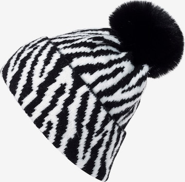 styleBREAKER Mütze 'Strick Bommelmütze mit Zebra Muster' in Schwarz: Vorderseite
