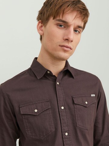 JACK & JONES Regular fit Button Up Shirt 'Sheridan' in Brown