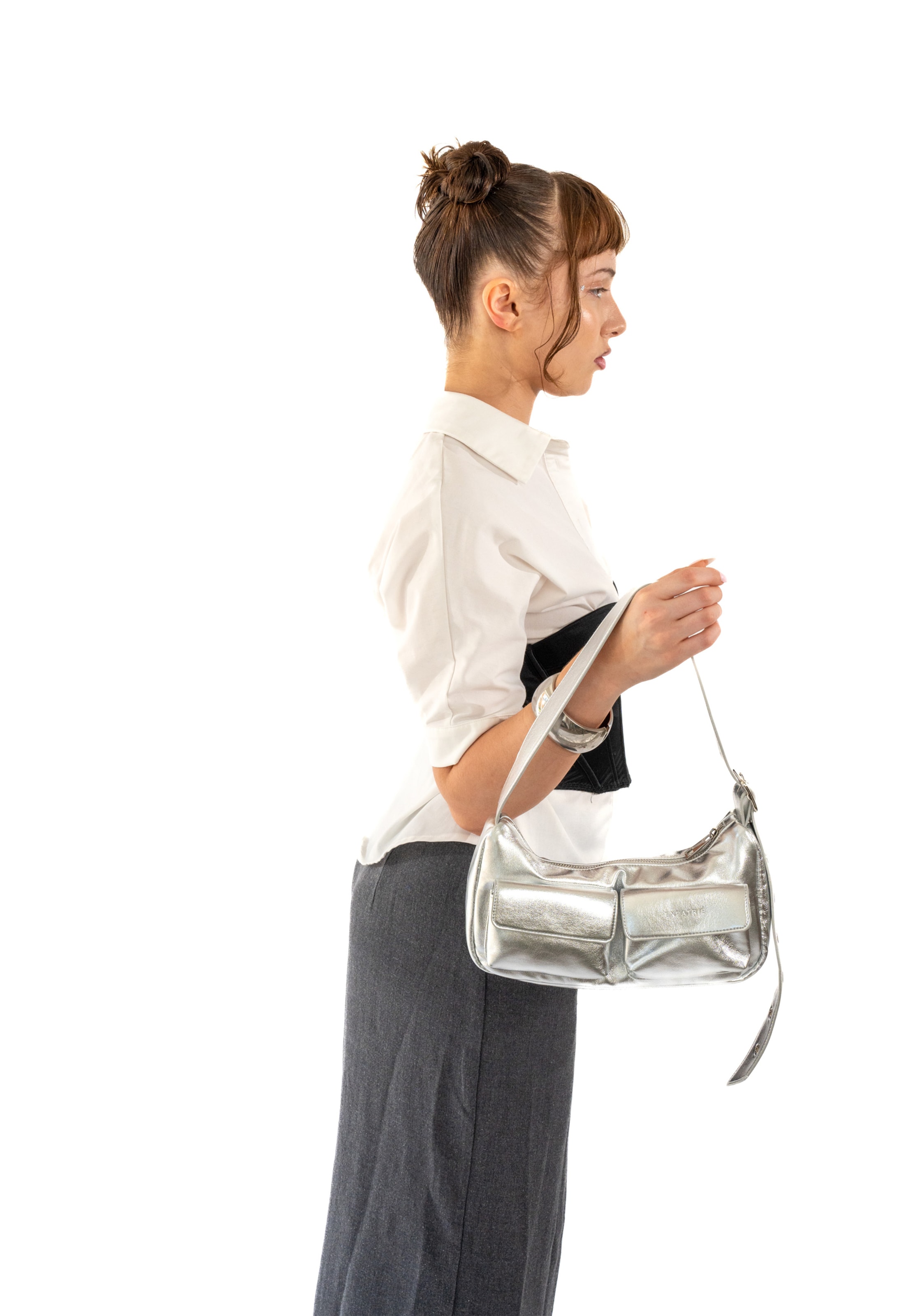 Borsa a spalla 'Electra' di Expatrié in argento