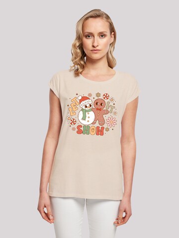 F4NT4STIC T-Shirt 'Let It Snow Groovy Christmas Gingerbread' in Beige: Vorderseite