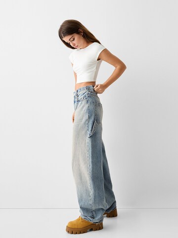 Wide leg Jeans de la Bershka pe albastru