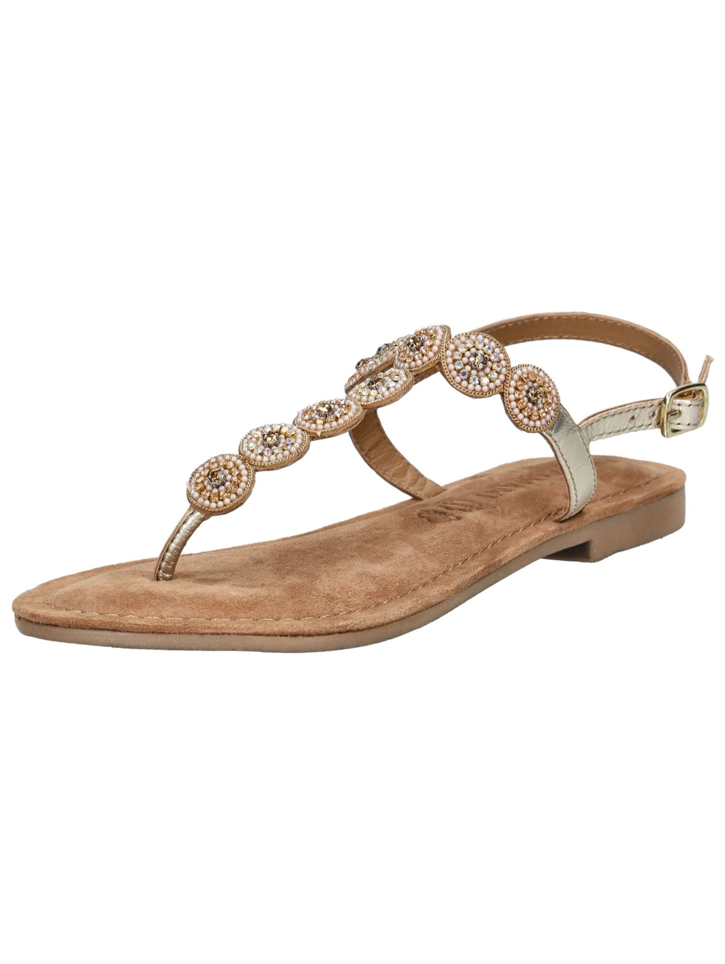 LAZAMANI T-Bar Sandals in Gold: front