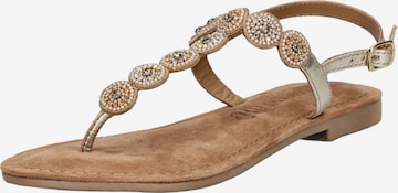 LAZAMANI T-Bar Sandals in Gold: front