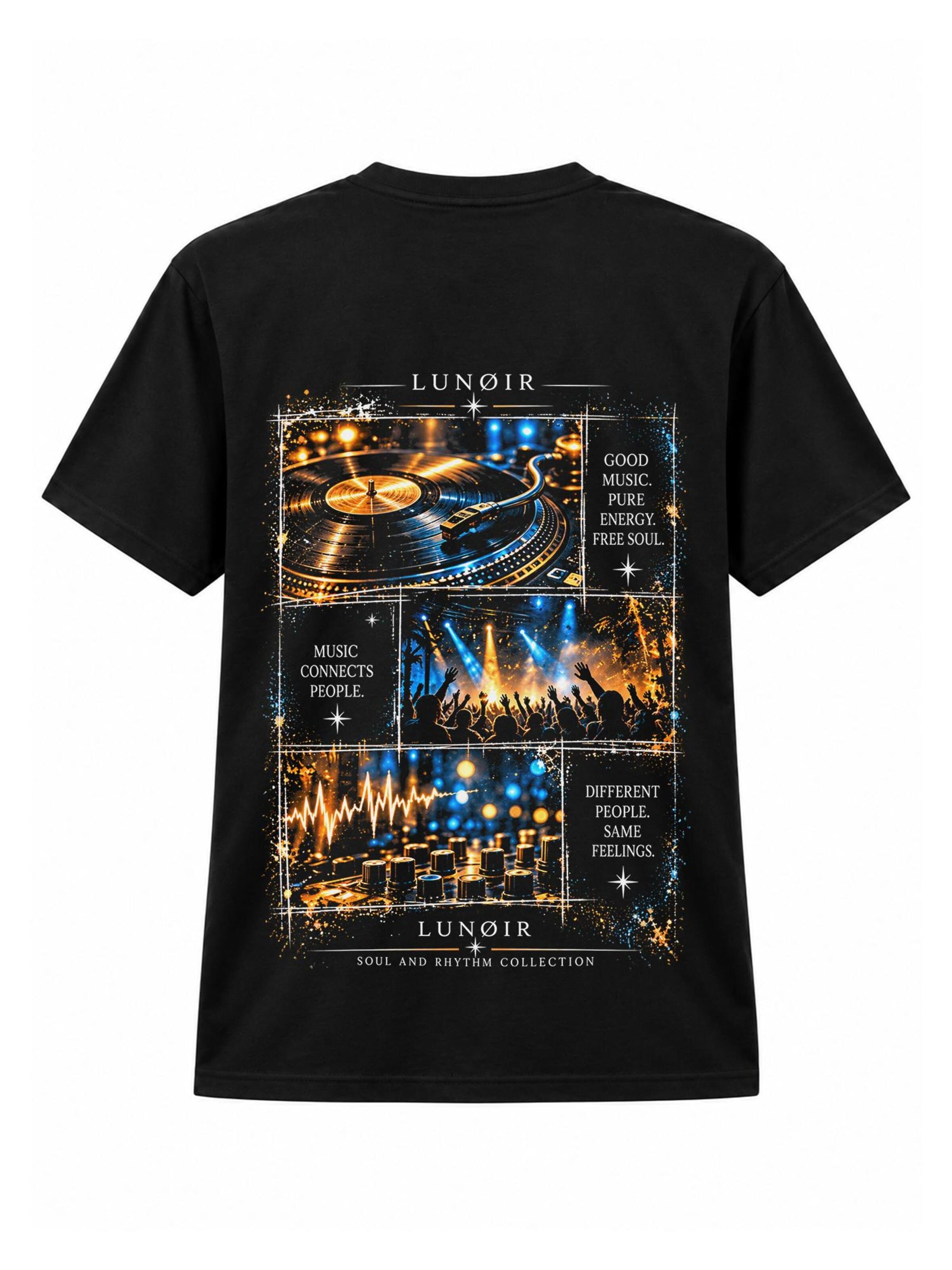 LUNØIR Studio Póló 'Let the Music Take Over' - fekete: elől