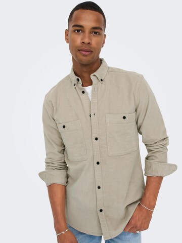 Only & Sons Regular fit Button Up Shirt 'Terry' in Grey