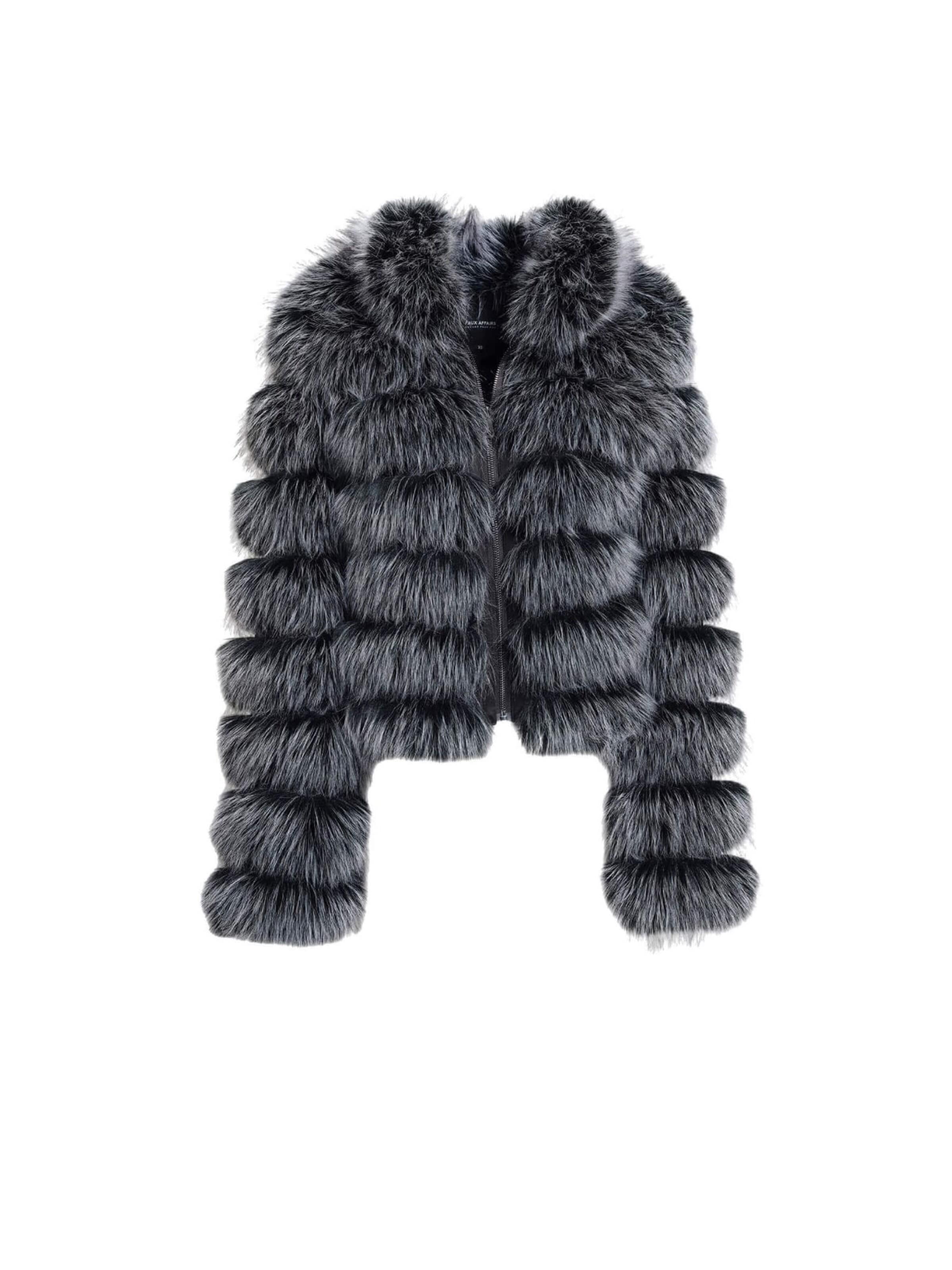 FauxAffairs Winterjacke 'KUNSTFELLJACKE SILVA'‌‌‌‌‌‌ in Grau: Vorderseite