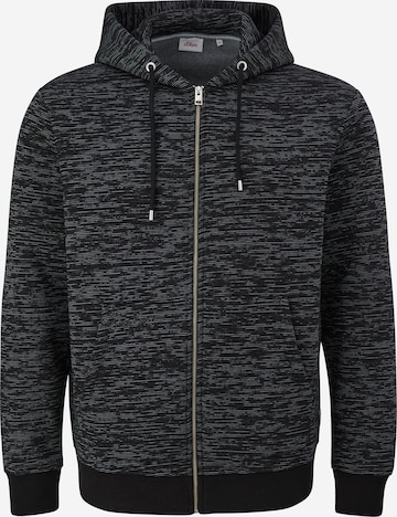 s.Oliver Men Big Sizes Zip-Up Hoodie in Black: front