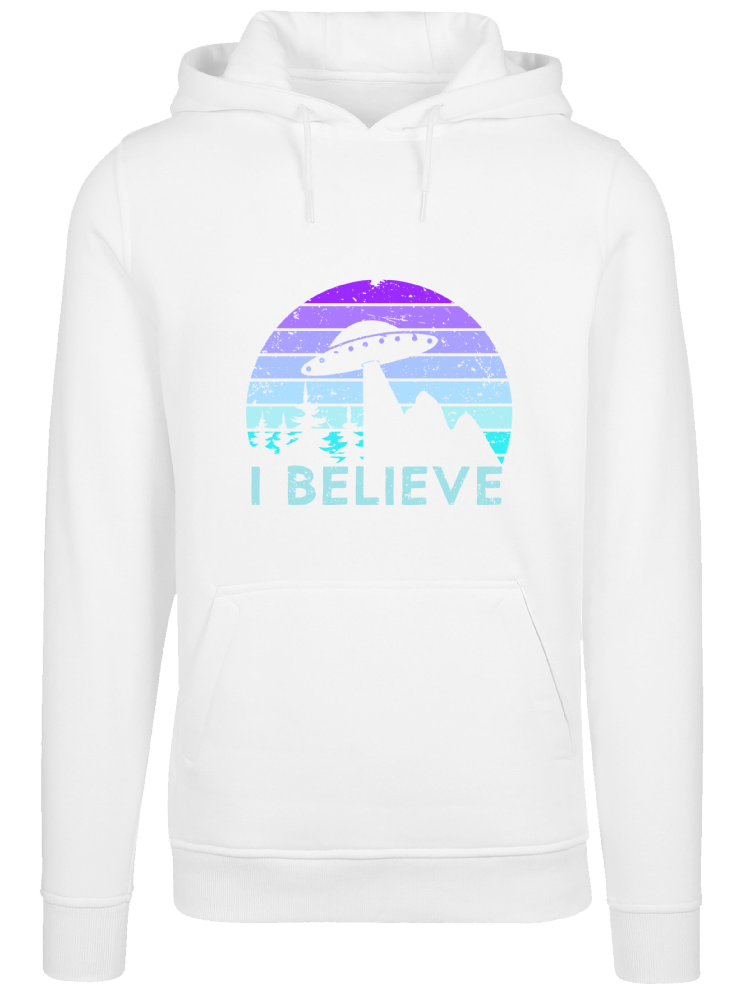 F4NT4STIC Sweatshirt 'I Believe Ufo Alien Raumschiff' in Weiß: Vorderseite