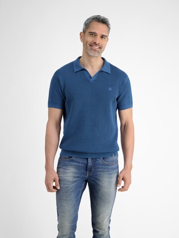 LERROS Herren Strick-Polo mit offenem Kragen in Blau: Vorderseite