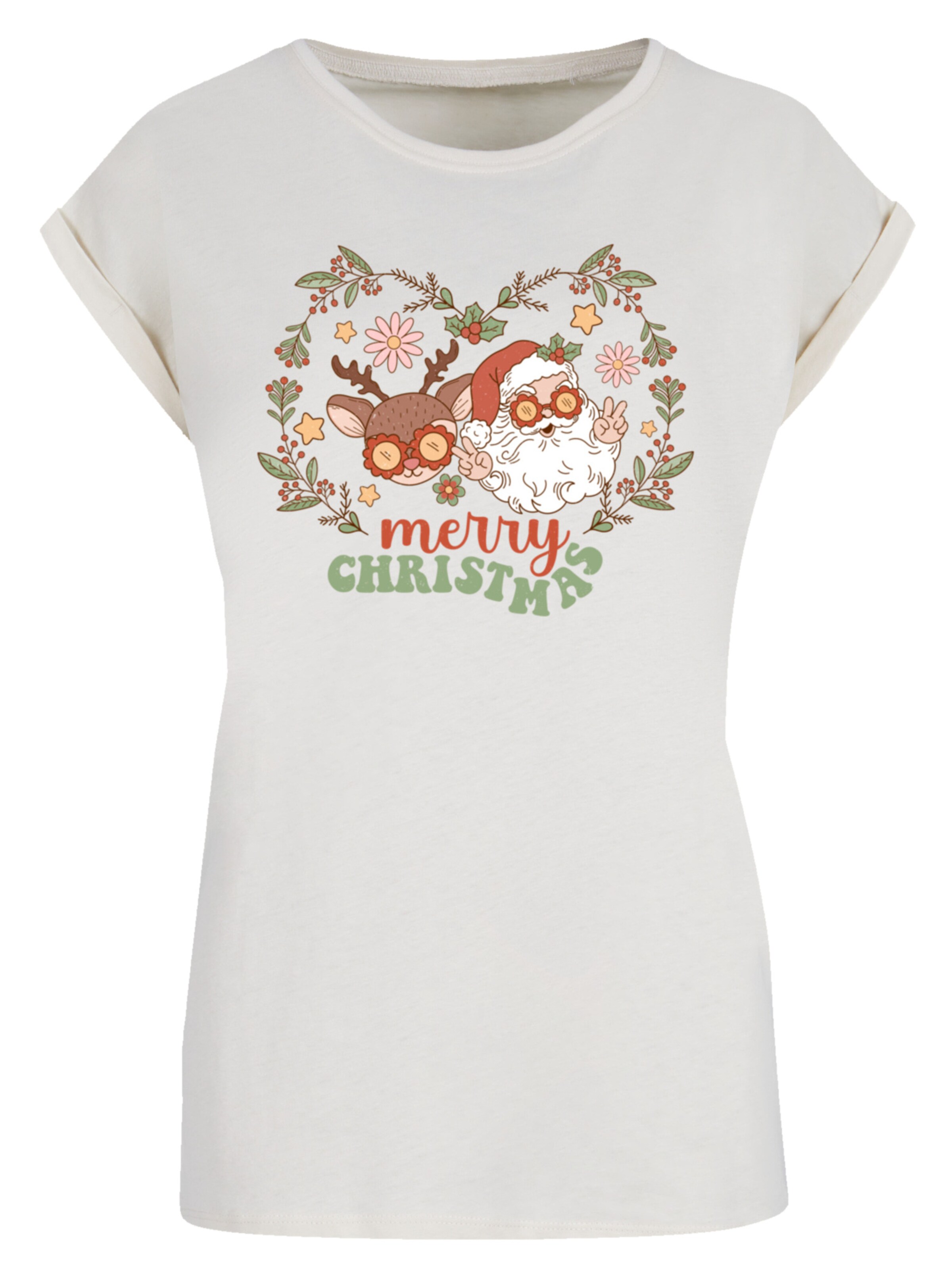 T-shirt 'Christmas Hippie Santa And Reindeer' F4NT4STIC en beige : devant